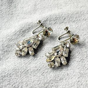 Vintage 1950s Rhinestone Drop Statement Earrings - Screw Backs - Formal Jewelry